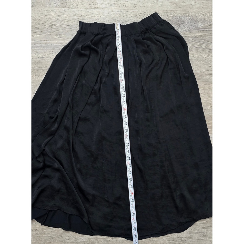 Life‎ Styler Black Pleated Midi Skirt Elastic Waist Satin Sheen Womens Size M - Picture 6 of 6